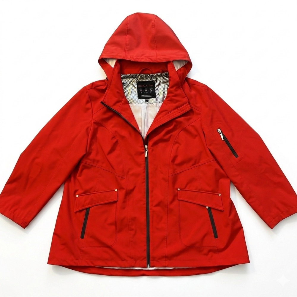 Chillax Red Rain and Wind Jacket - Removable Hood - Plus Size - 3X/XXXL